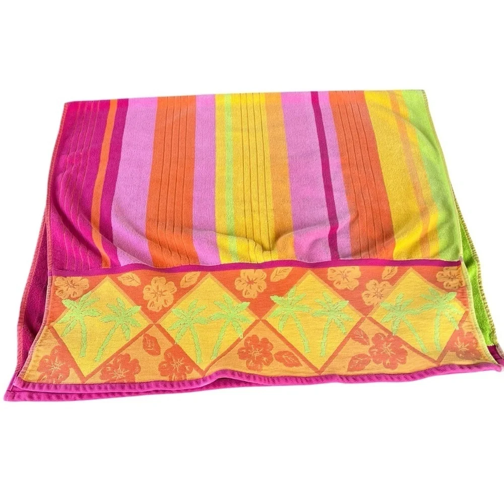 Y2K 100% Egyptian Cotton Oversized Beach Towel Colorful Palms Hibiscus 36x66